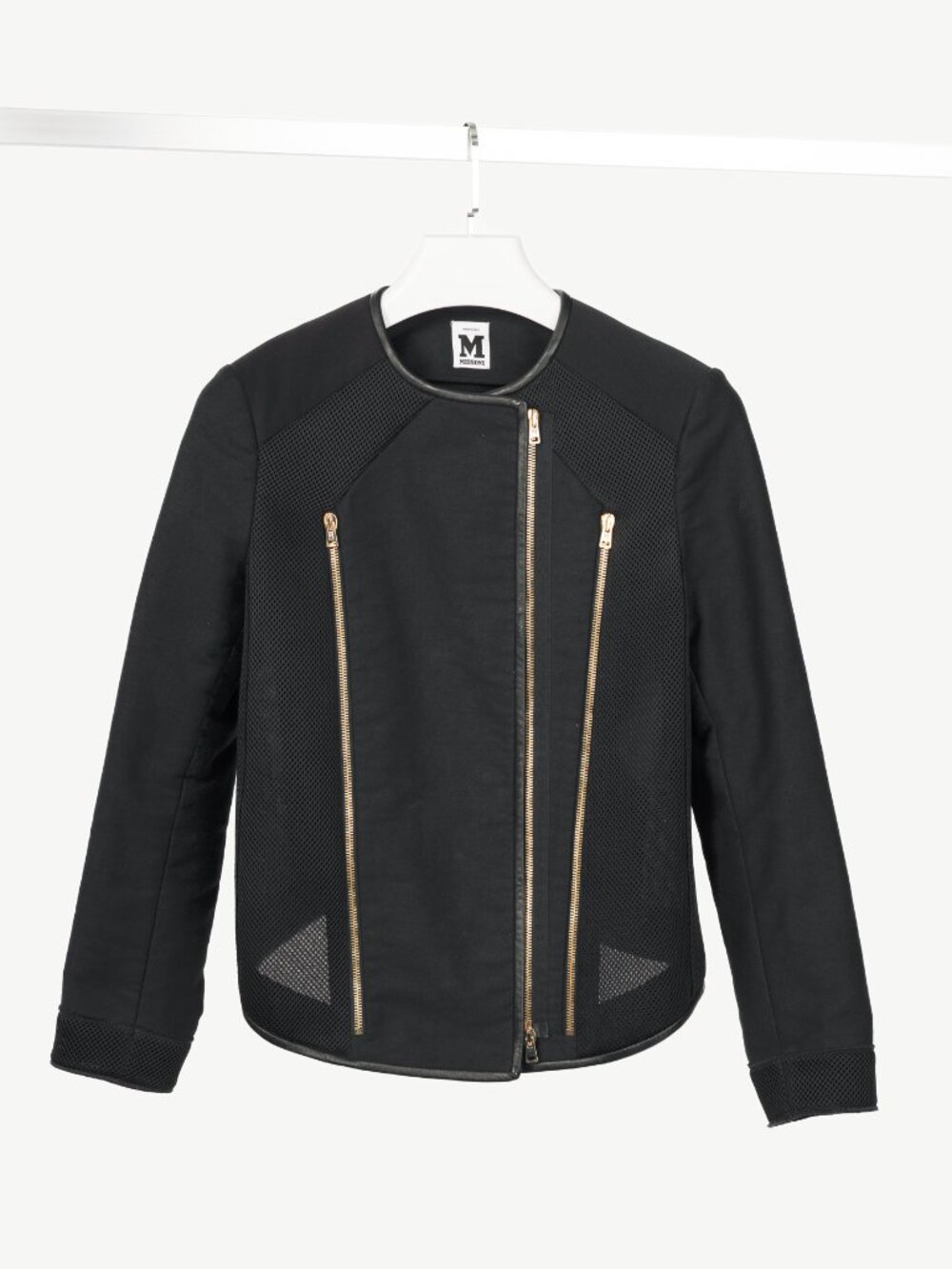 M by Missoni Black Cotton-Twill Mesh & Leather-Trim Moto Jacket
